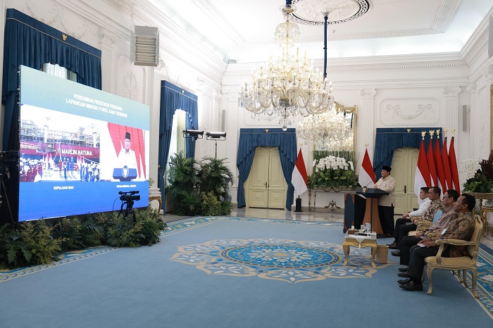 Presiden Prabowo Subianto meresmikan produksi perdana dua lapangan minyak baru: Forel dan Terubuk. (Dok. Tim Media Prabowo)