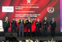 Pertamina Drilling menerima tiga penghargaan bergengsi TOP GRC Awards 2025 di Jakarta. (Dok. Pertamina Drilling)